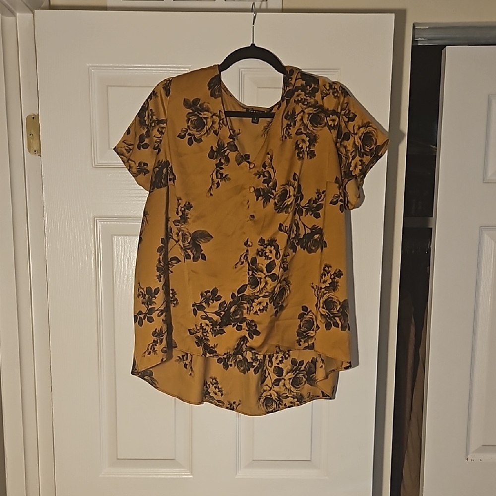 Flowy gold top with black roses